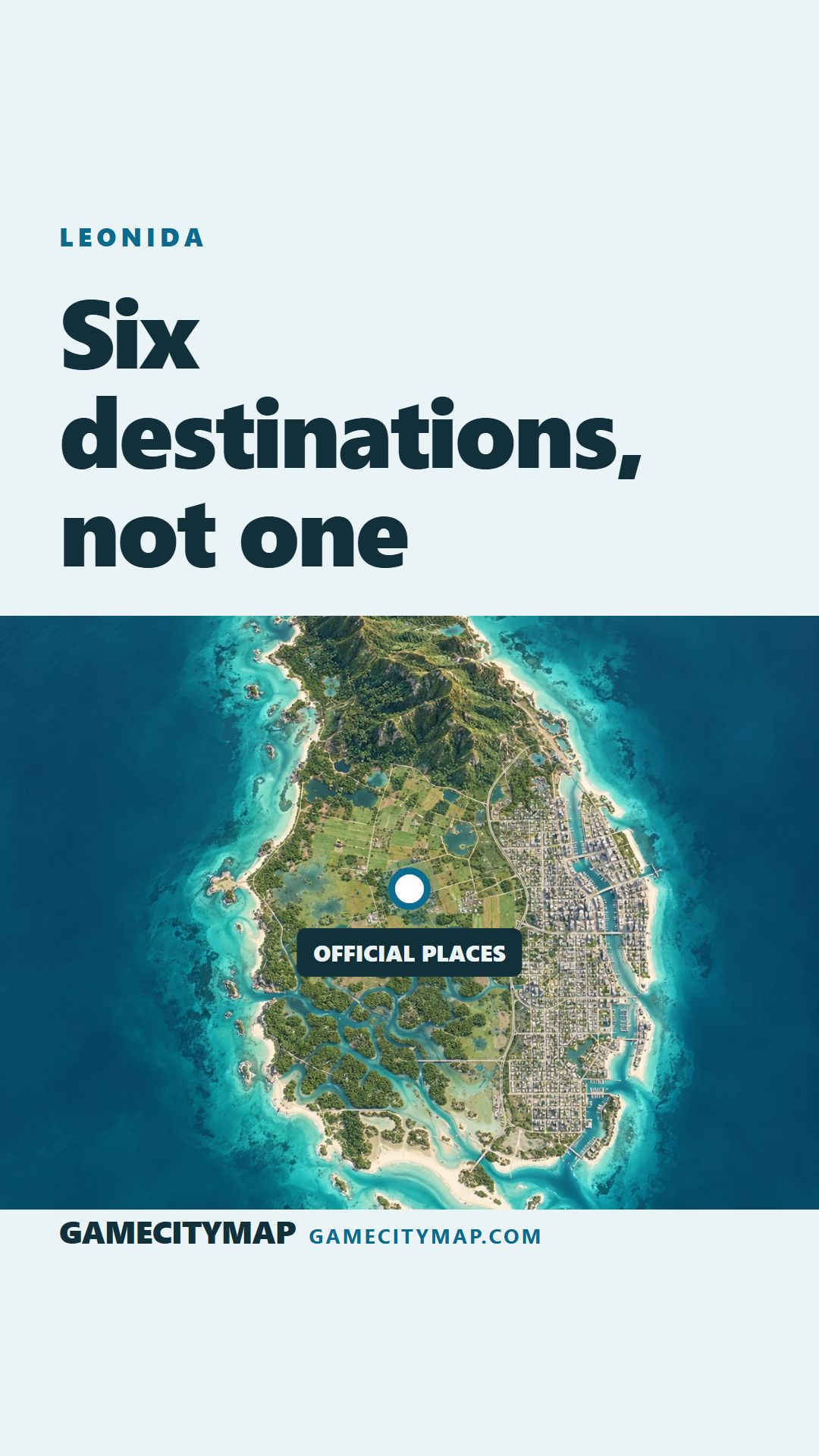 Six official destinations in Leonida — not just Vice City